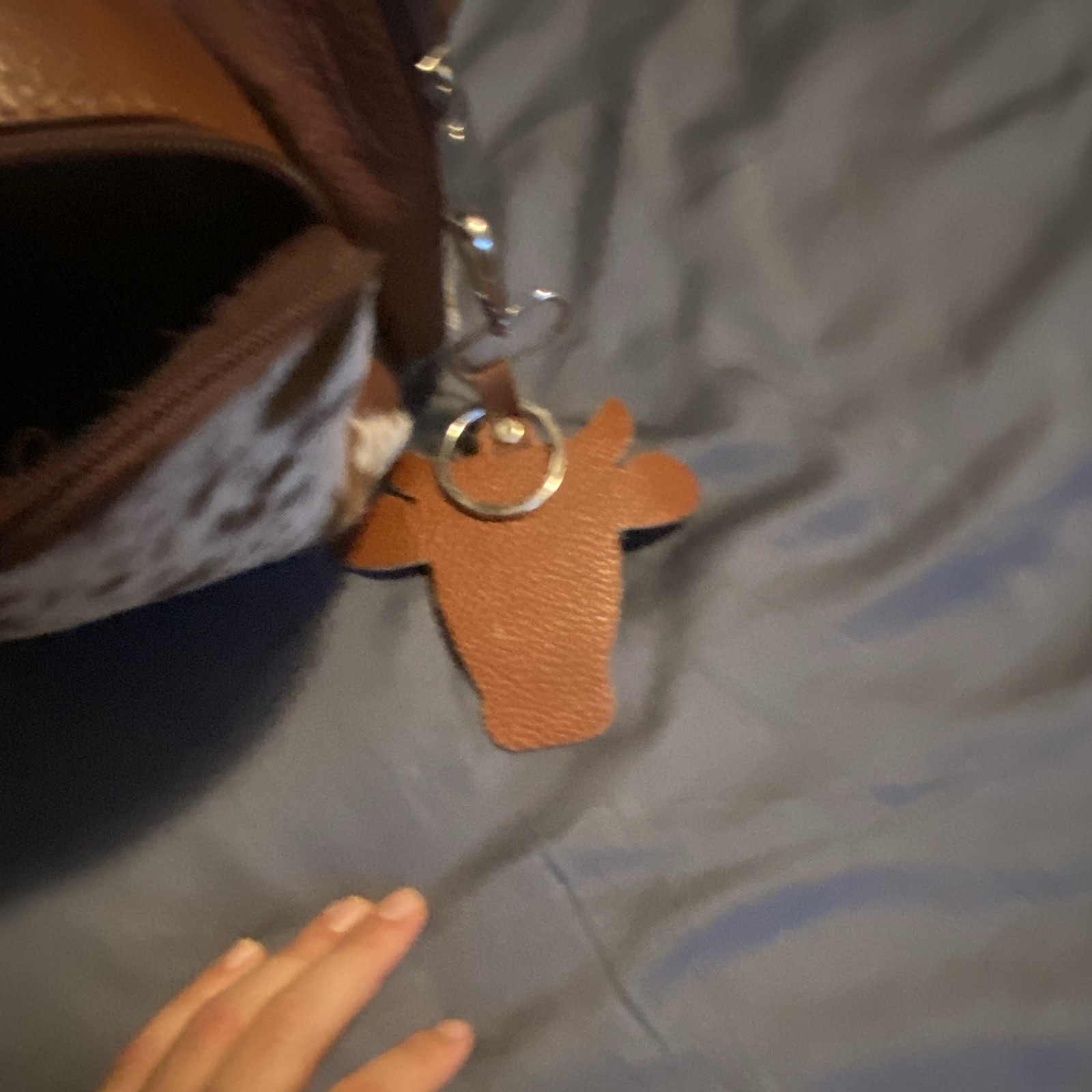 Real Cowhide Backpack Brown/White Zip, Inner Pockets, Adjustable Straps