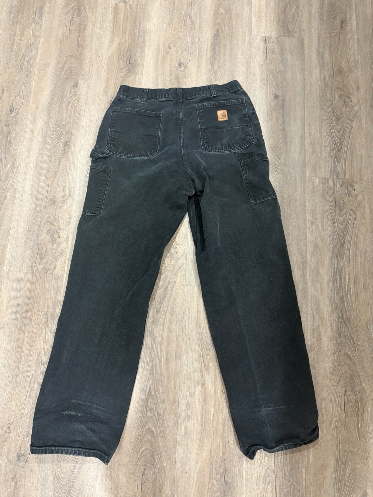 Vintage Carhartt Men’s Faded Black Canvas Carpenter Pants Loose Fit Leg Logo 36
