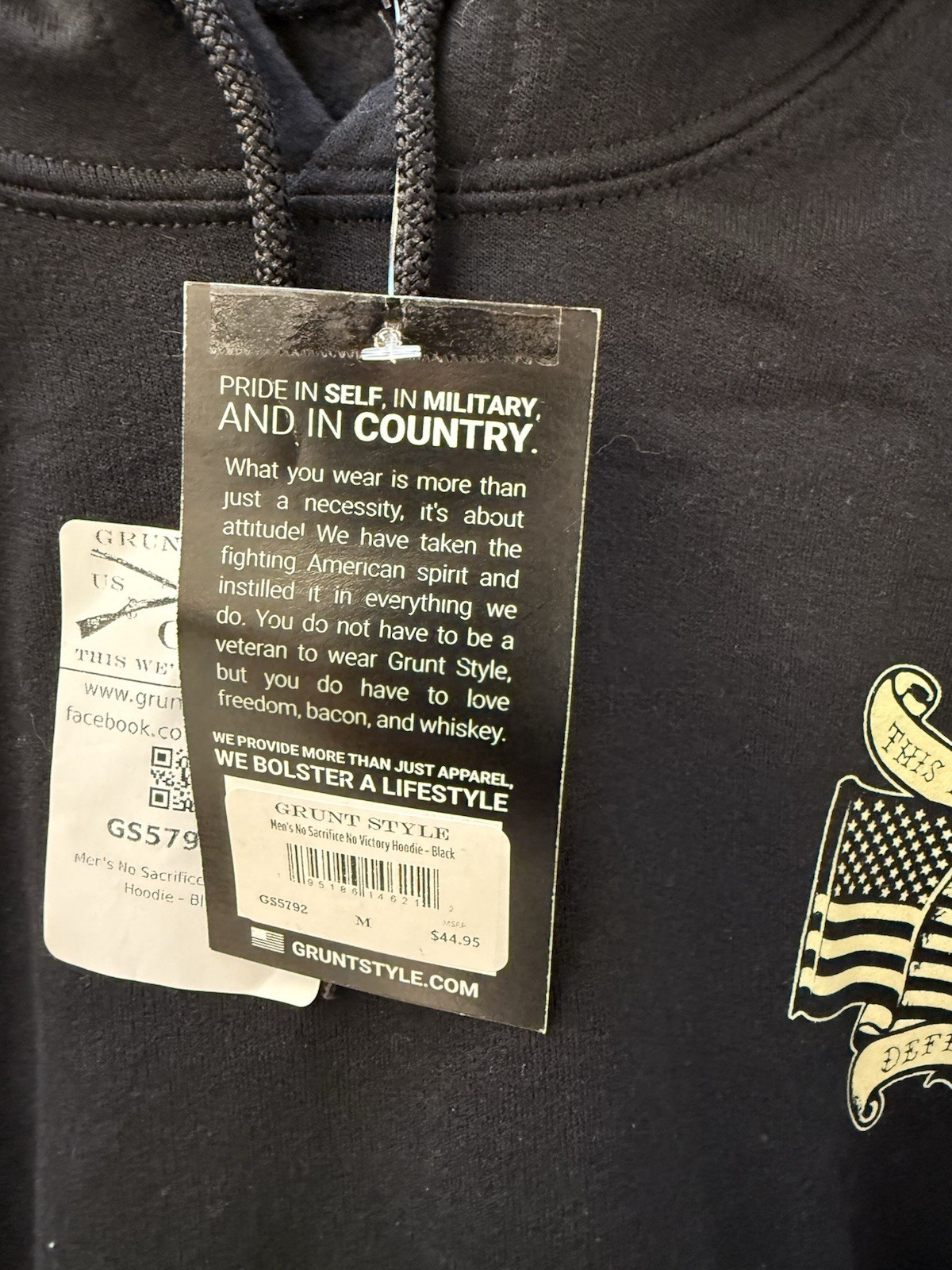 Grunt Style No Sacrifice No Glory Pullover Hoodie Mens Medium Black