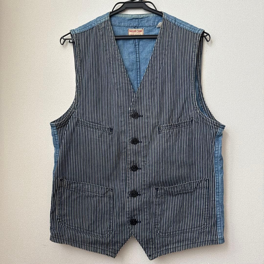 Sugar Cane Hickory Denim Work Vest Size 38 Medium Made In USA Toyo Enterprise