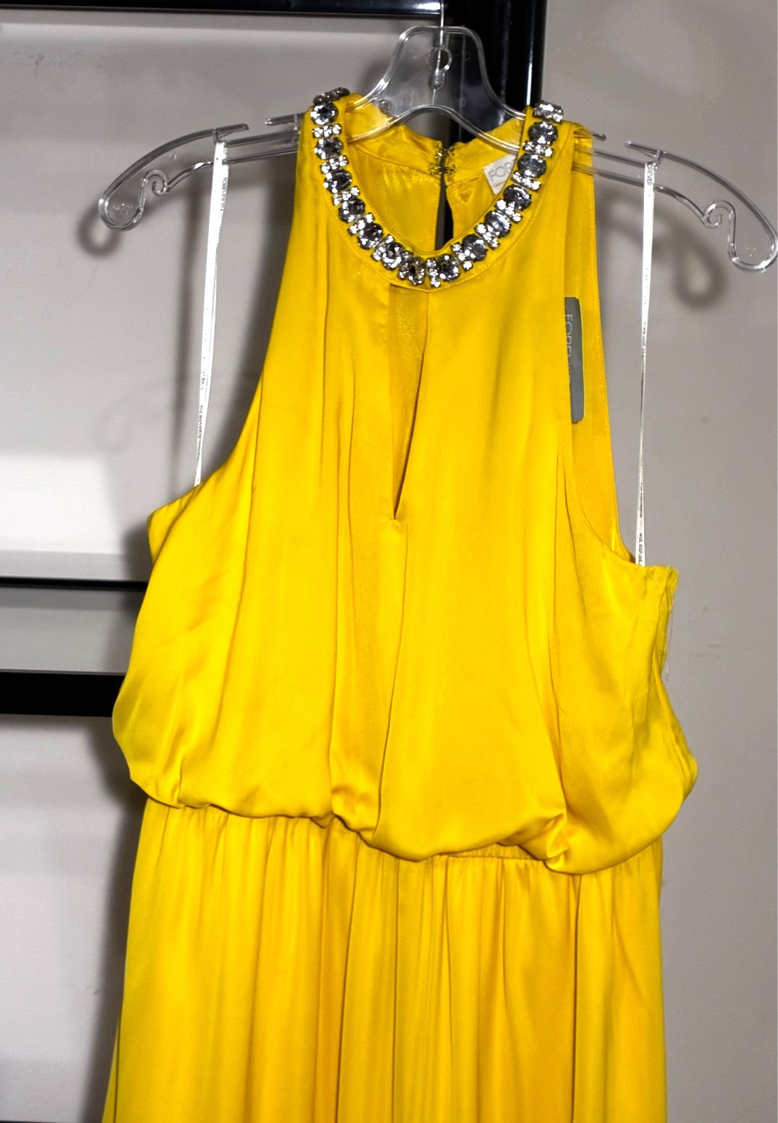 NWT-Forever 21 High Crystal Neck Keyhole Dress-Yellow – Size XL