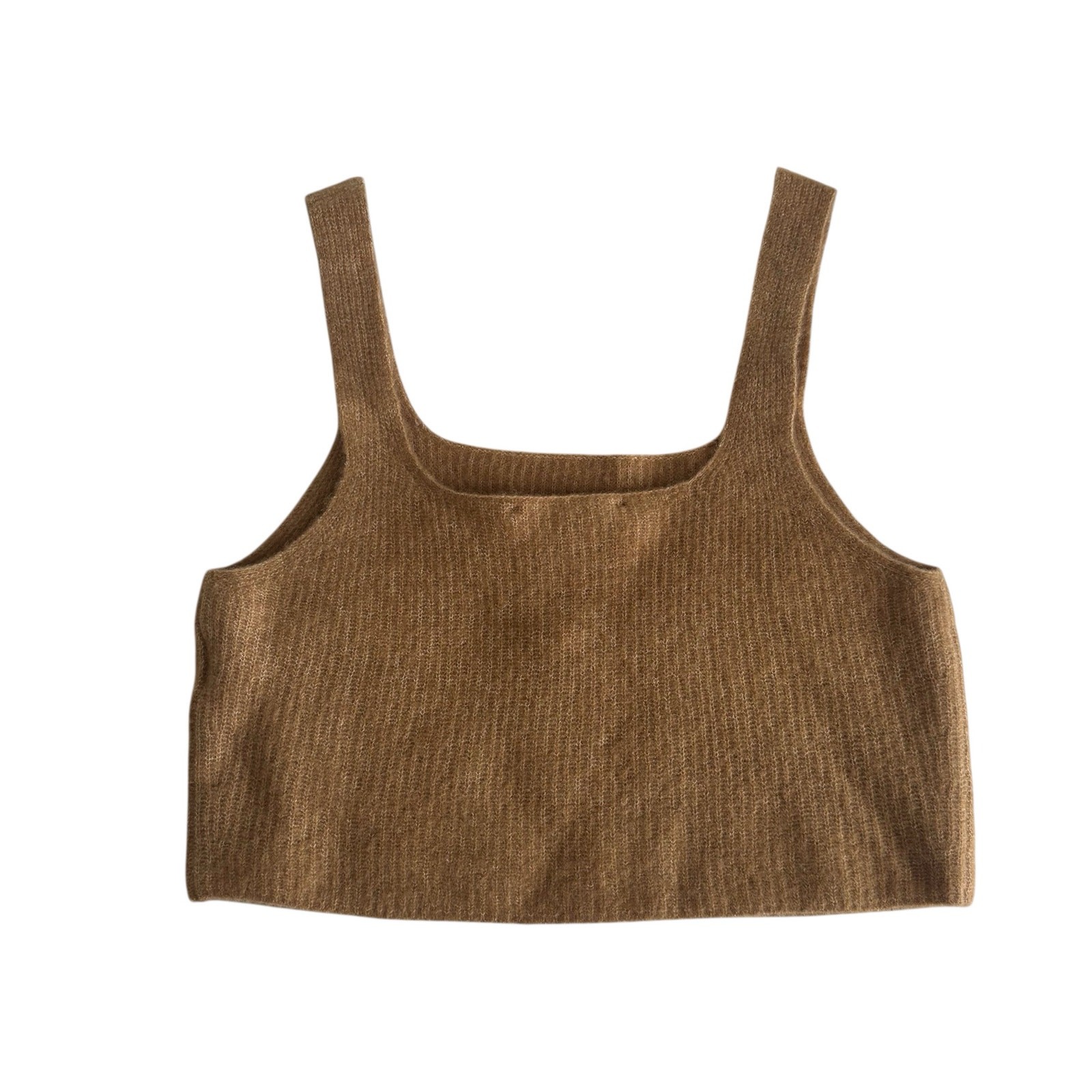Everlane Camel Tan Knit Wool Blend Ribbed Cropped Tank Top Women’s Large NWT