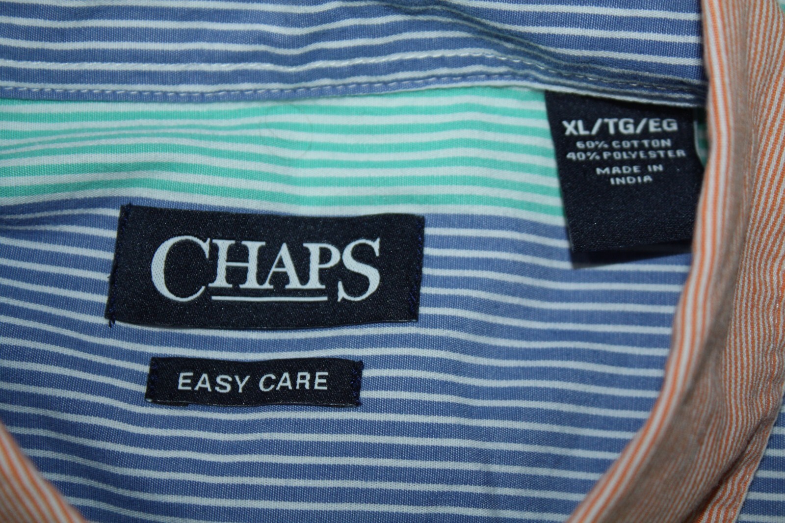 CHAPS Sz XL Lightweight Easy Care Bright Colorblock Stripe Button Front Shirt