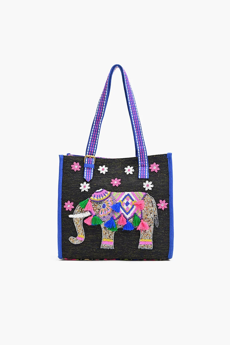 America & Beyond Embellished Tote Safari The Gentle Giant Woven Jacquard Body