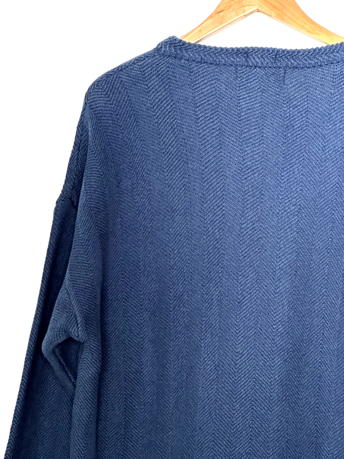 Chaps Ralph Lauren Mens Large Cotton Herringbone Sweater Blue Gray Crewneck