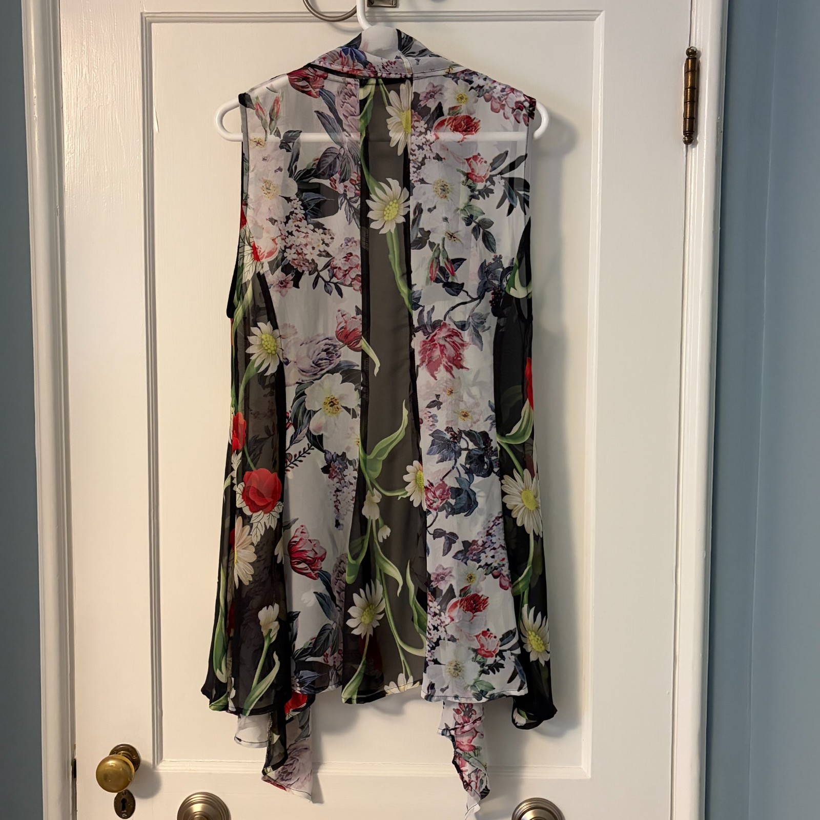 Soft Surroundings sheer floral patchwork open front kimono size L / XL bohemian