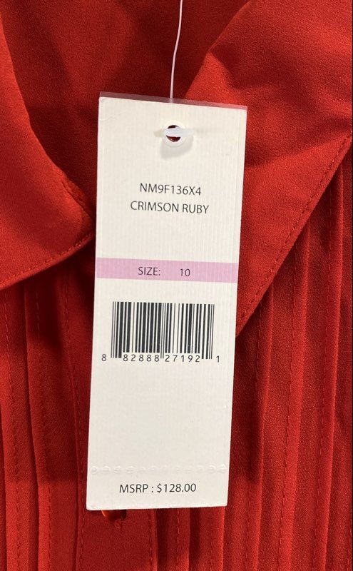 Nanette Lepore Women’s Crimson Ruby Pintuck Button Front Belted Dress Sz 10 NWT