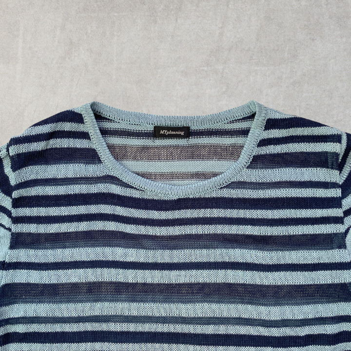 Washi Japanese Paper Blend Knit Tunic Sheer Striped Wave Top Made in Japan