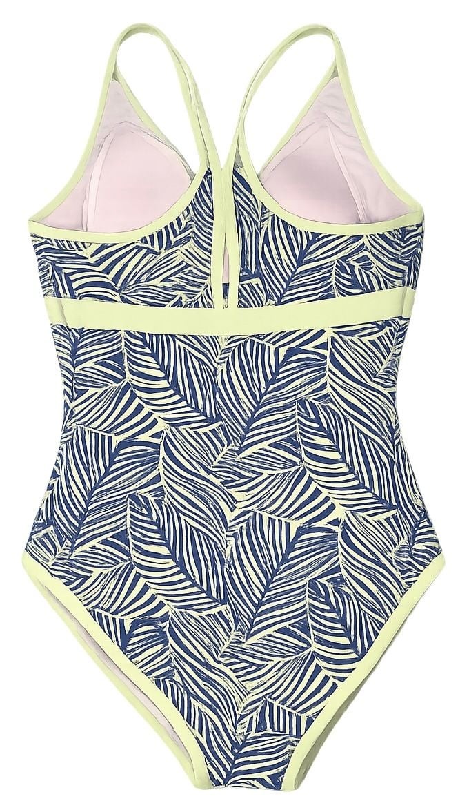 L.L.Bean Slimming Surcoat One-Piece Swimsuit Tropical Palm Print