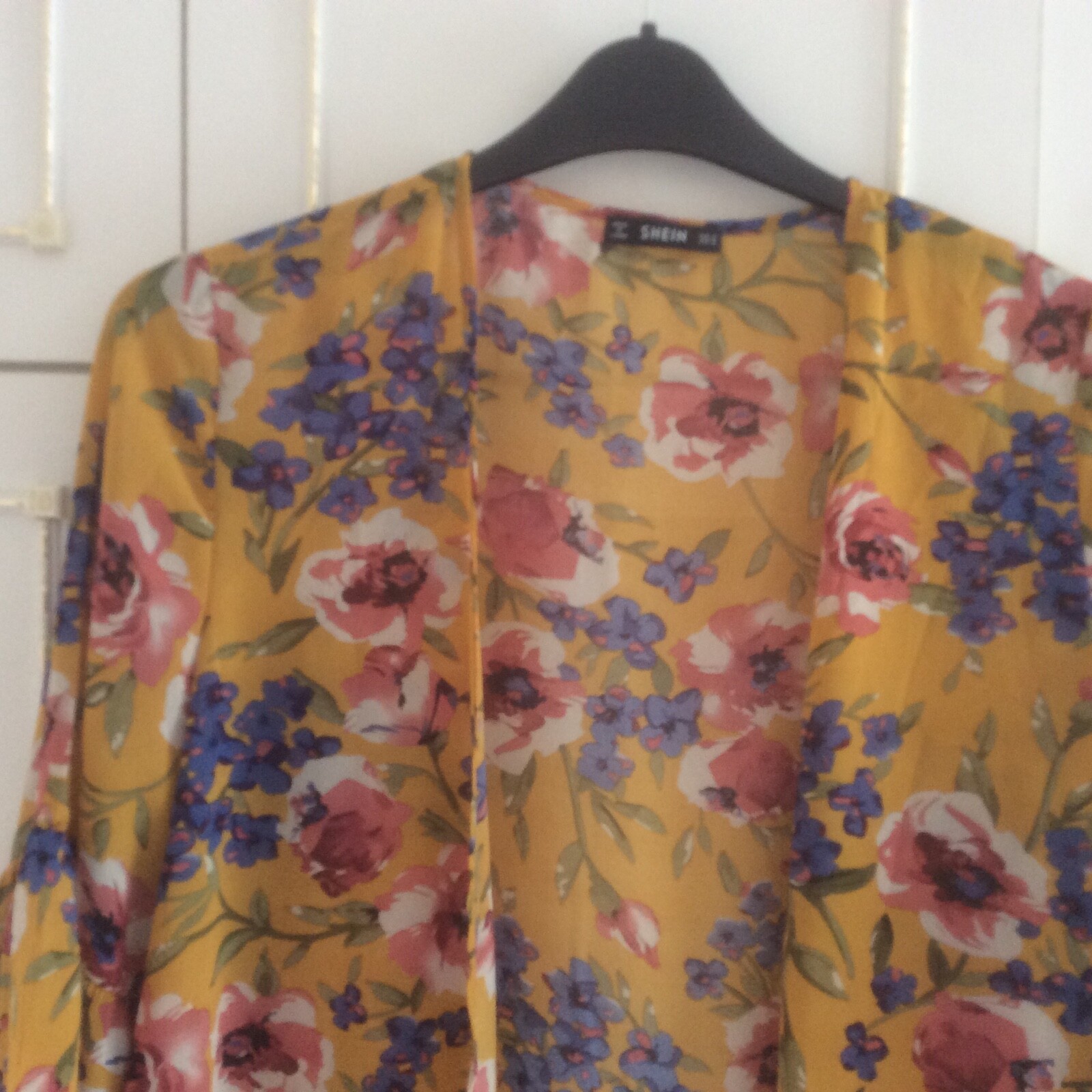 Shein Mustard Yellow Multi Floral Print Long Sleeve Open Jacket M