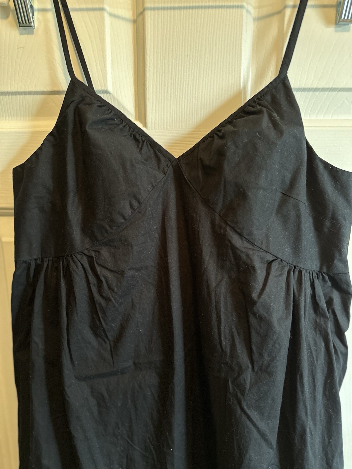GAP Black V-Neck Spaghetti Strap Tiered Skirt Midi Dress L Minimal Capsule Chic