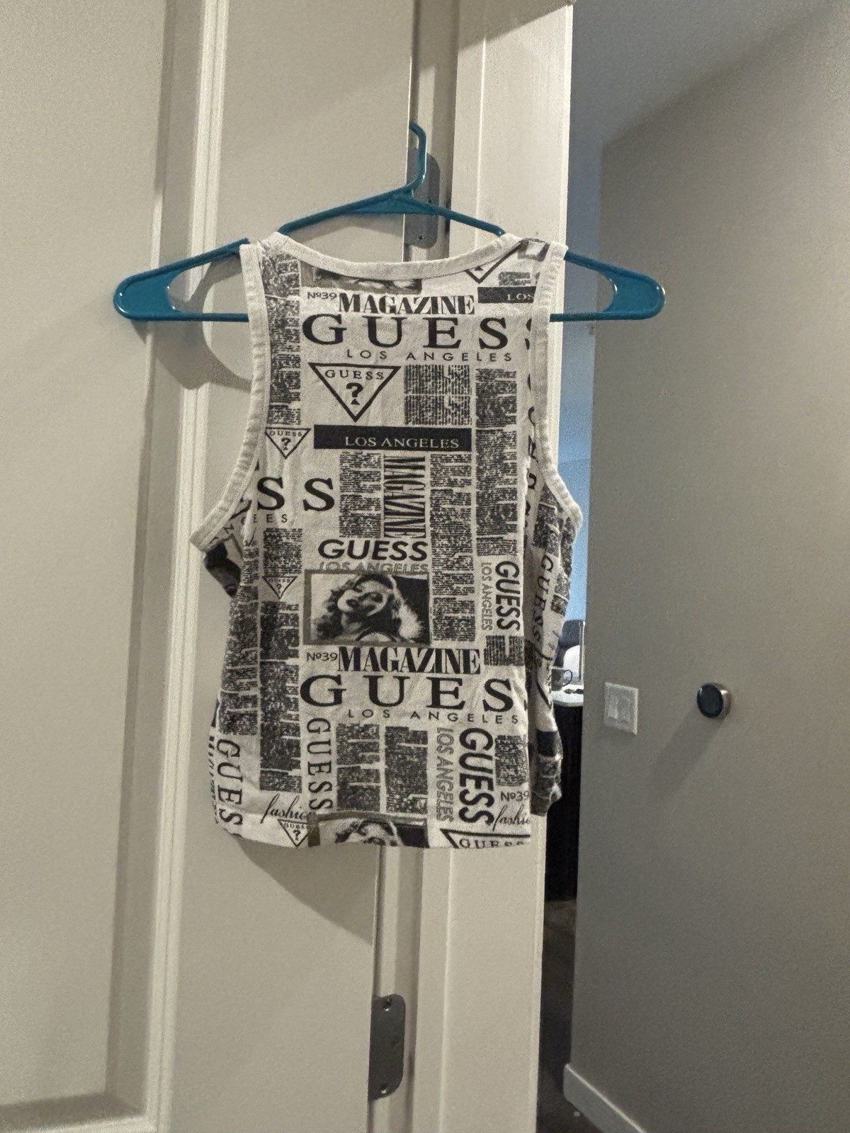 GUESS Black/White Logo Graphic Print Maternity Tank Top, Sleeveless Crew Neck, S