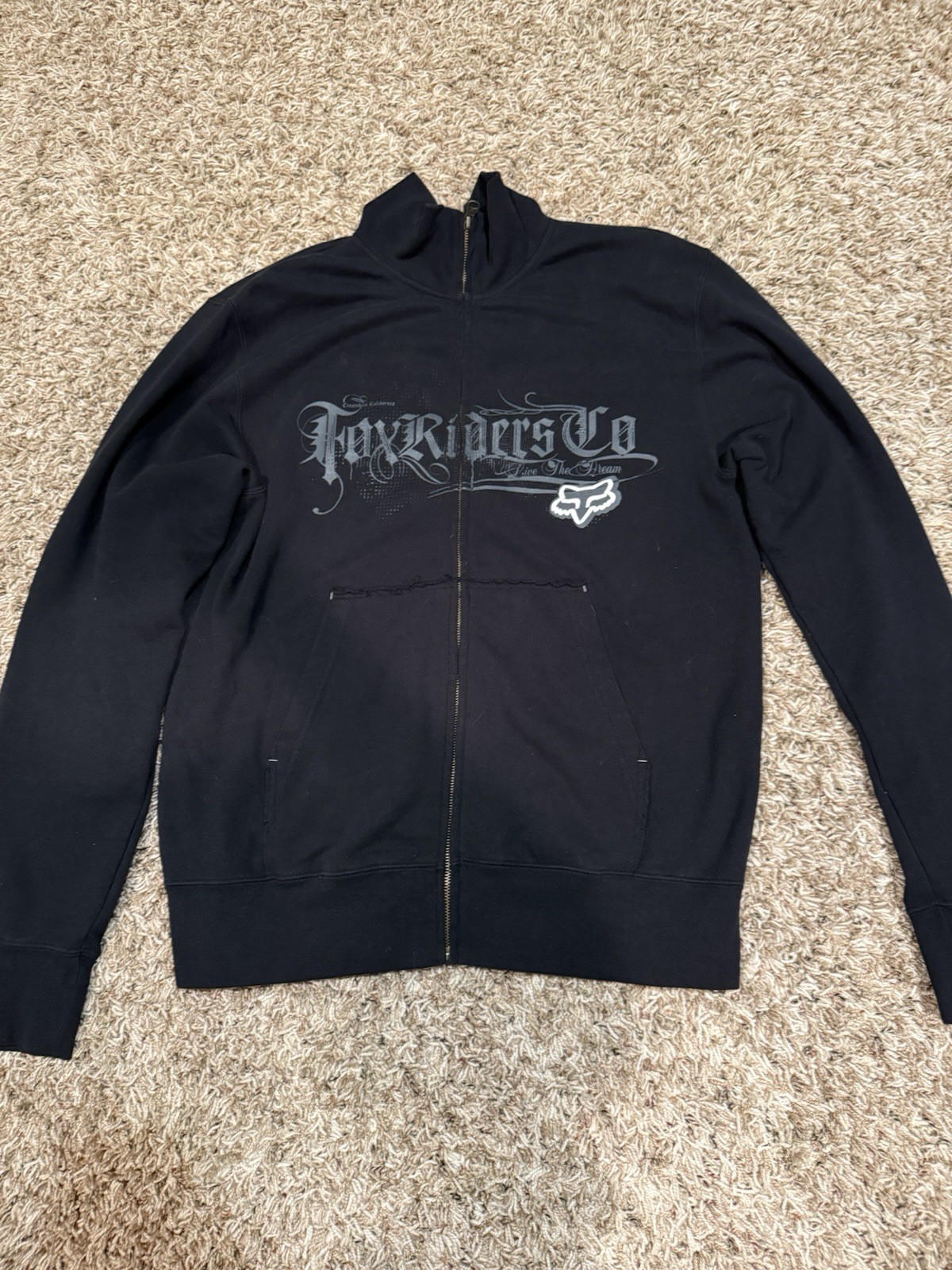 Y2K Fox Fundamental Fleece Black Full Zip Hoodie Men’s L High Neck Graphic Print