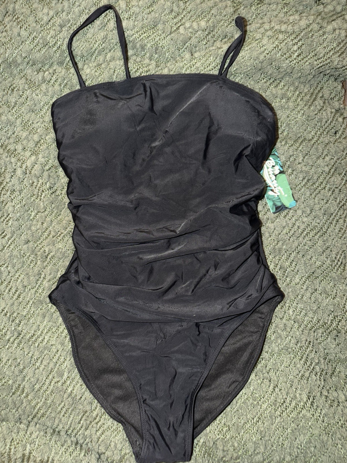 Black Solid One-Piece Swimsuit Spaghetti Adjustable Straps Spandex S