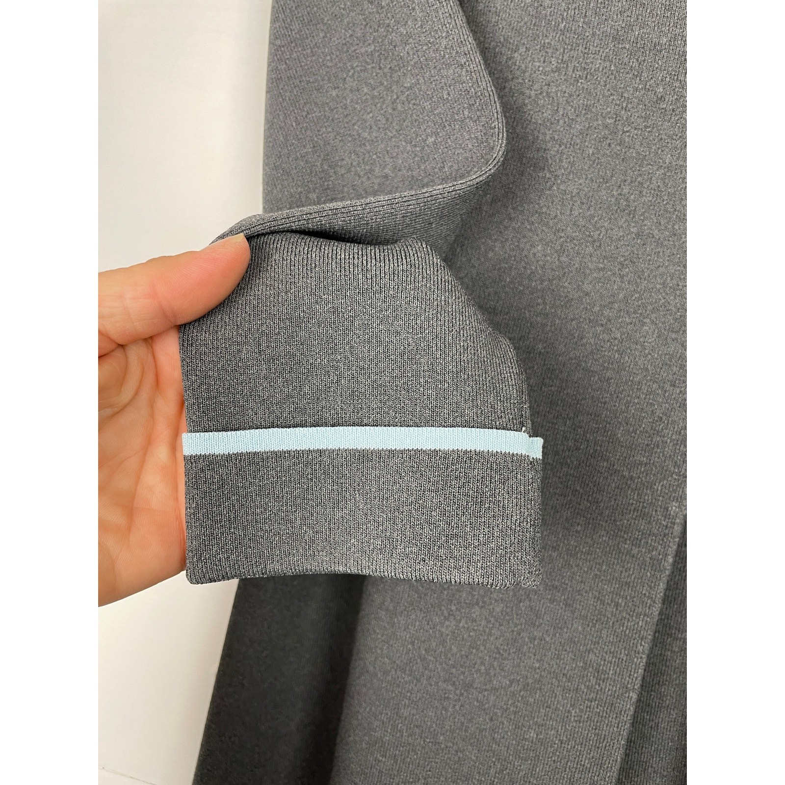 NWT Grace Dane Lewis Gray Knit Jacket Blue Piping Trim Professional Size S