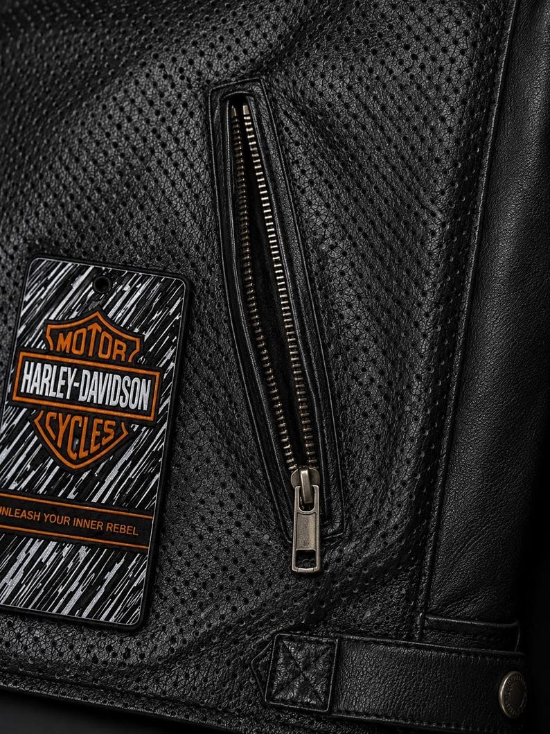 New Harley-Davidson Men’s Perforated Leather Biker Vest Black Motorcycle Jacket