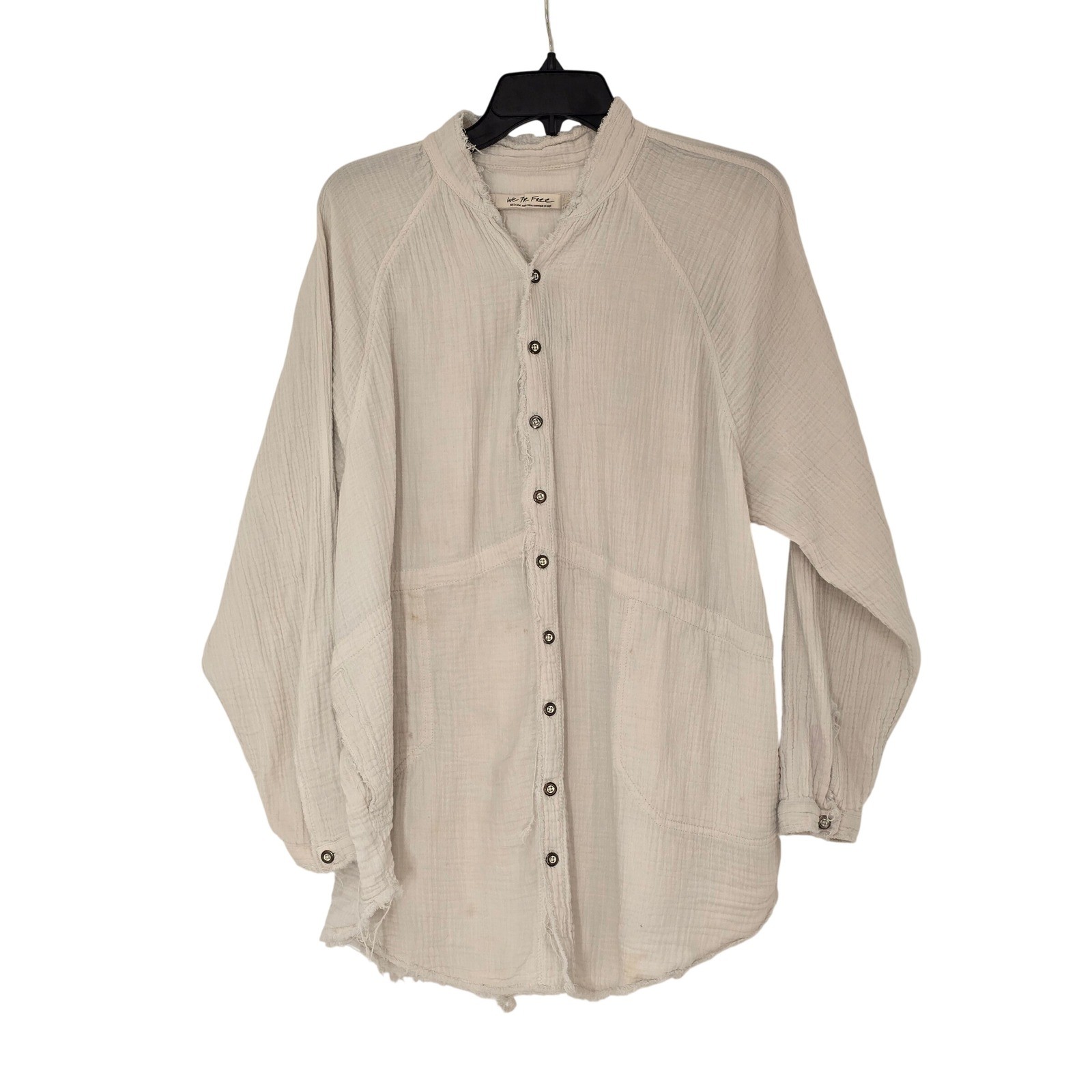 We The Free Free People Cotton Gauze Button Down Shirt Ivory M Boho *stained*