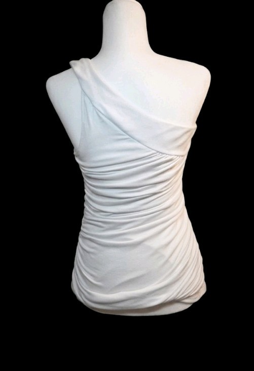 White One Shoulder Ruched Beaded Grecian Party Top Sise S
