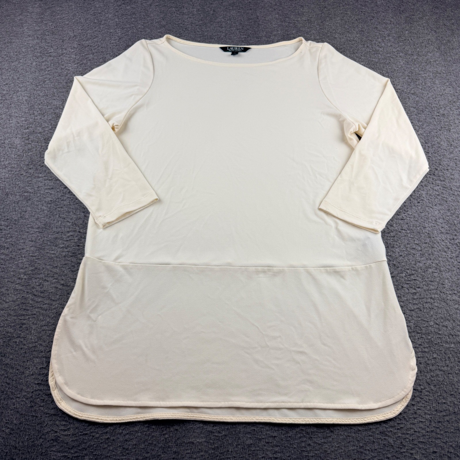 Lauren Ralph Lauren Women’s L Large Cream Boat Neck 3/4 Sleeve Tunic Top