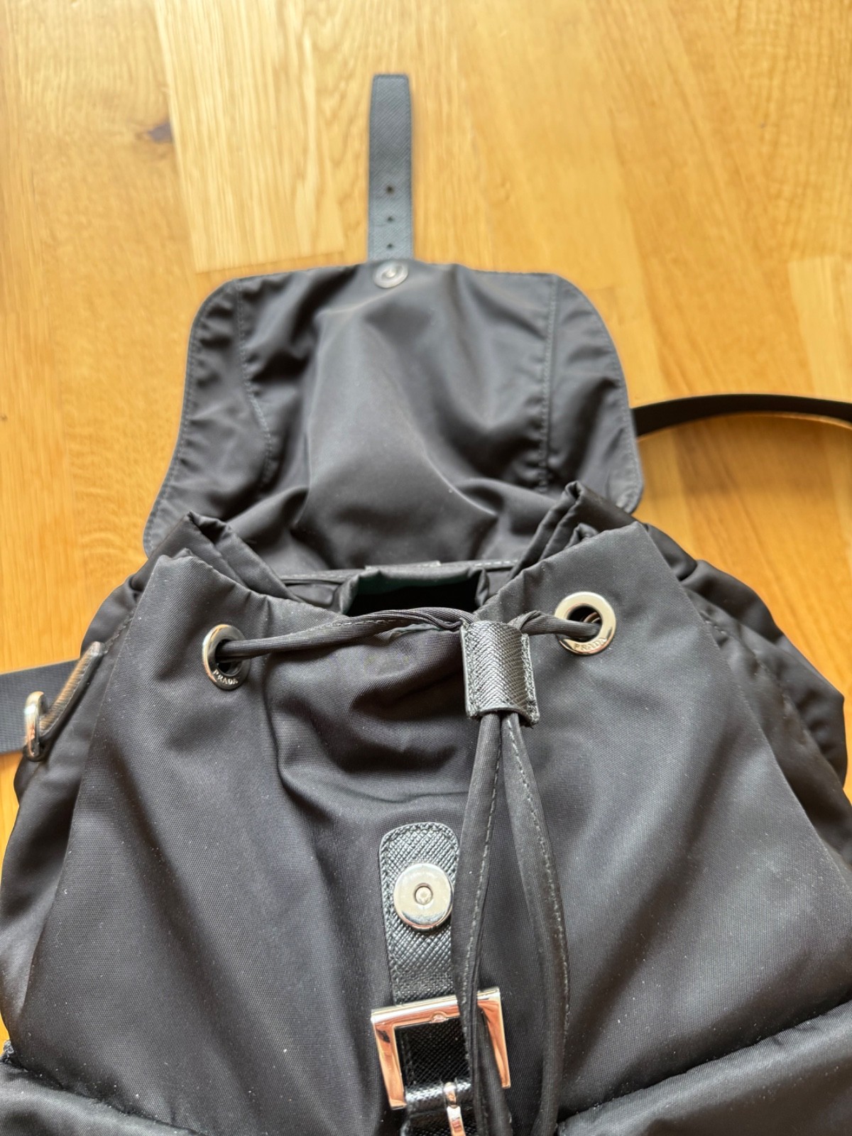 PRADA Re Nylon Buckle Closure Backpack Medium Black Nylon