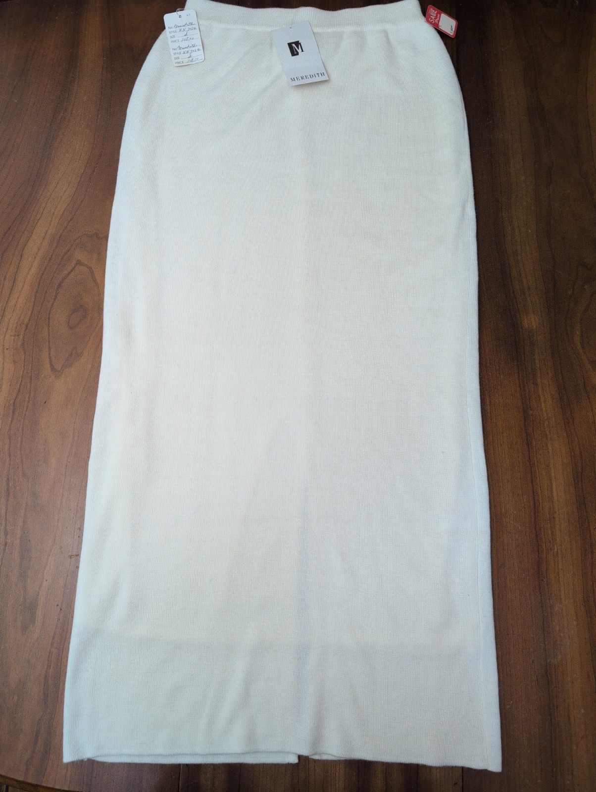 Vintage Meredith Vanilla Long Ribbed Knit Straight Skirt S Lambswool Lined Slit
