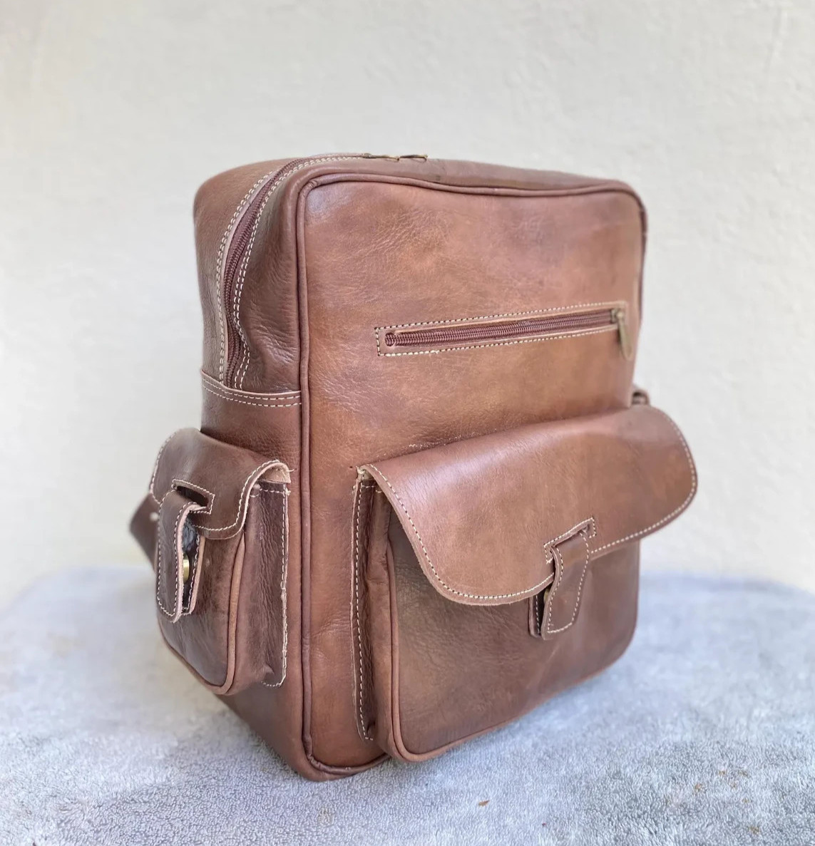 Handcrafted Genuine Leather Square Backpack – Brown | 38cm x 30cm