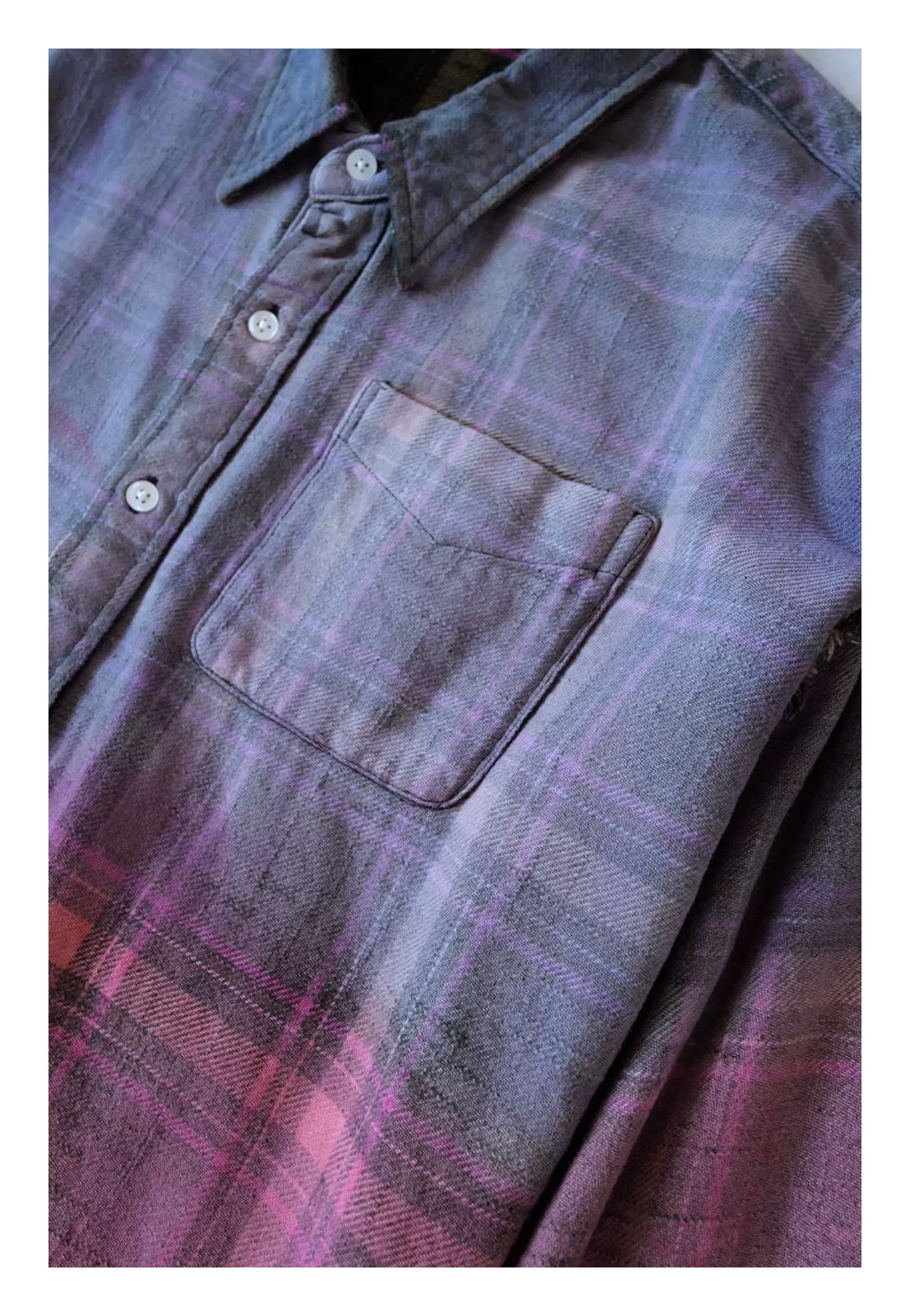 R13 26SS Reversible Shredded Seam Drop Neck Shirt purple multi/green Size S