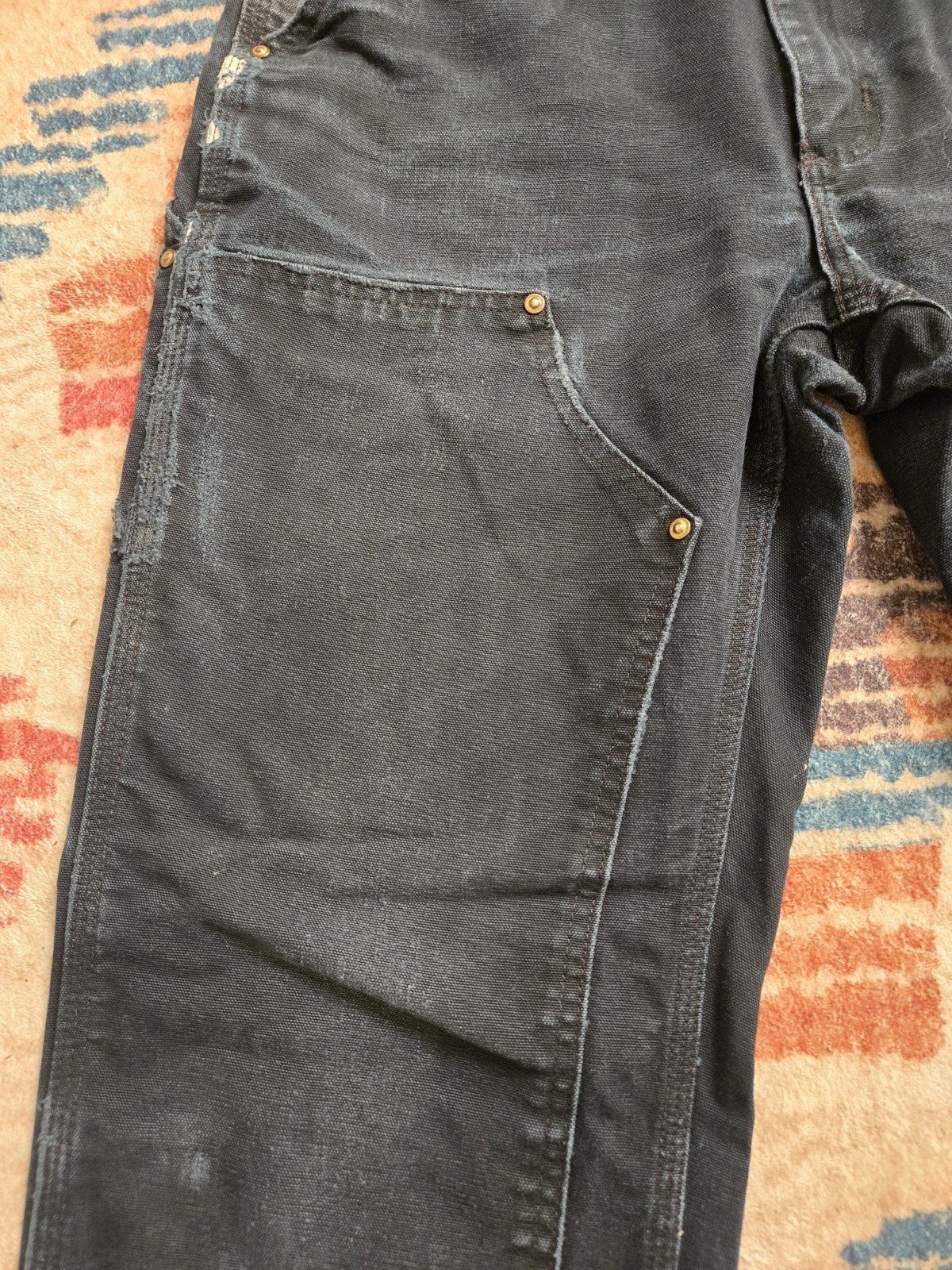 CARHARTT CARPENTER DOUBLE KNEE BLACK PANTS. 30×34. Distressed. B01.