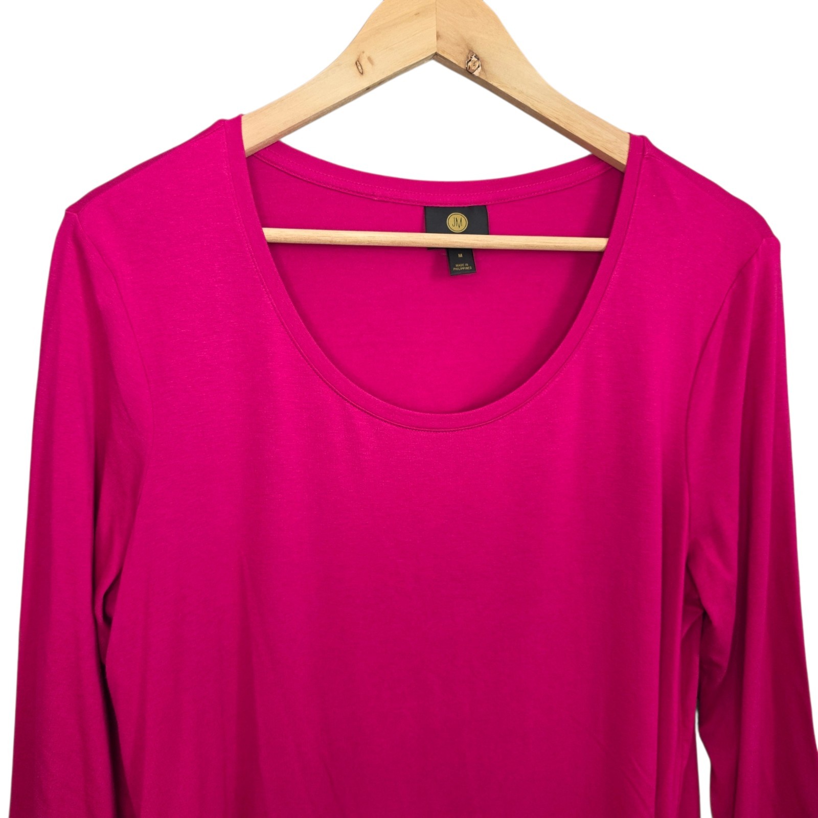 JM Collection Top Womens Medium Fuchsia Scoop Neck 3/4 Sleeve Tee Casual Stretch