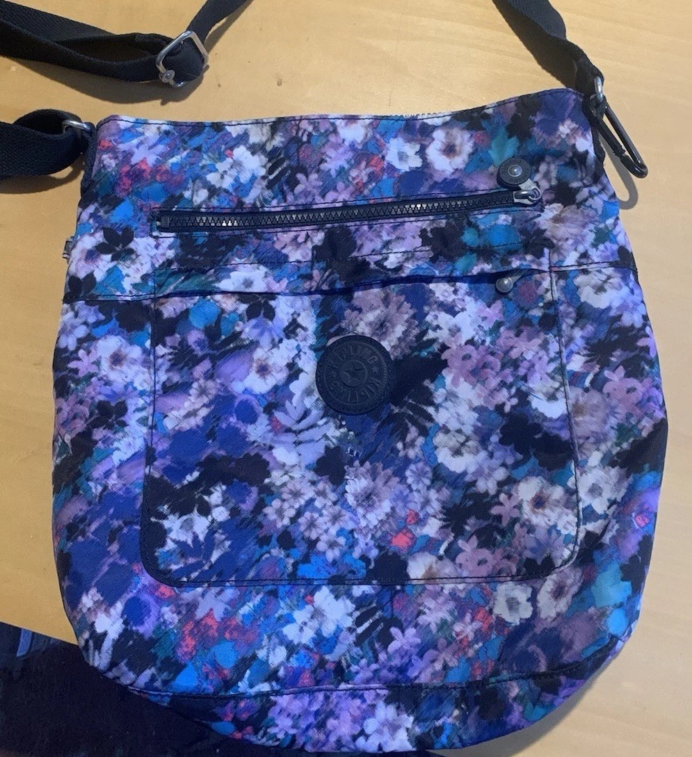 Kipling Floral Purple Crossbody Bag Multiple Zippered Pockets