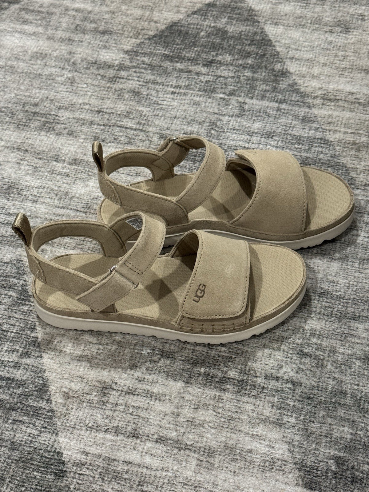 UGG Suede Strappy Sandals Beige Hook & Loop Adjustable Ankle Strap Big Kids US 4