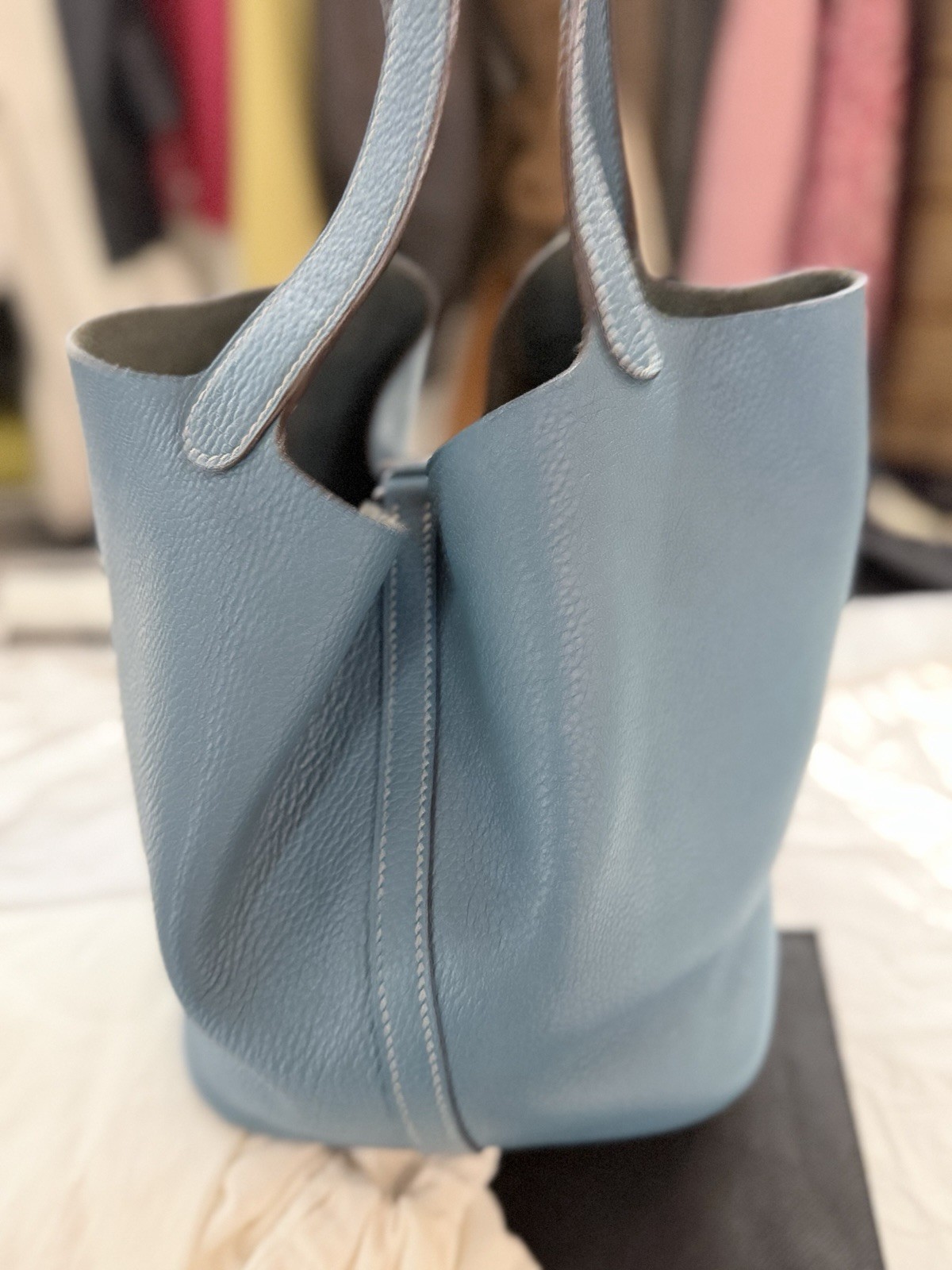 Hermes Picotin 22 Blue Jean C Stamp (2016) Taurillon Clemence