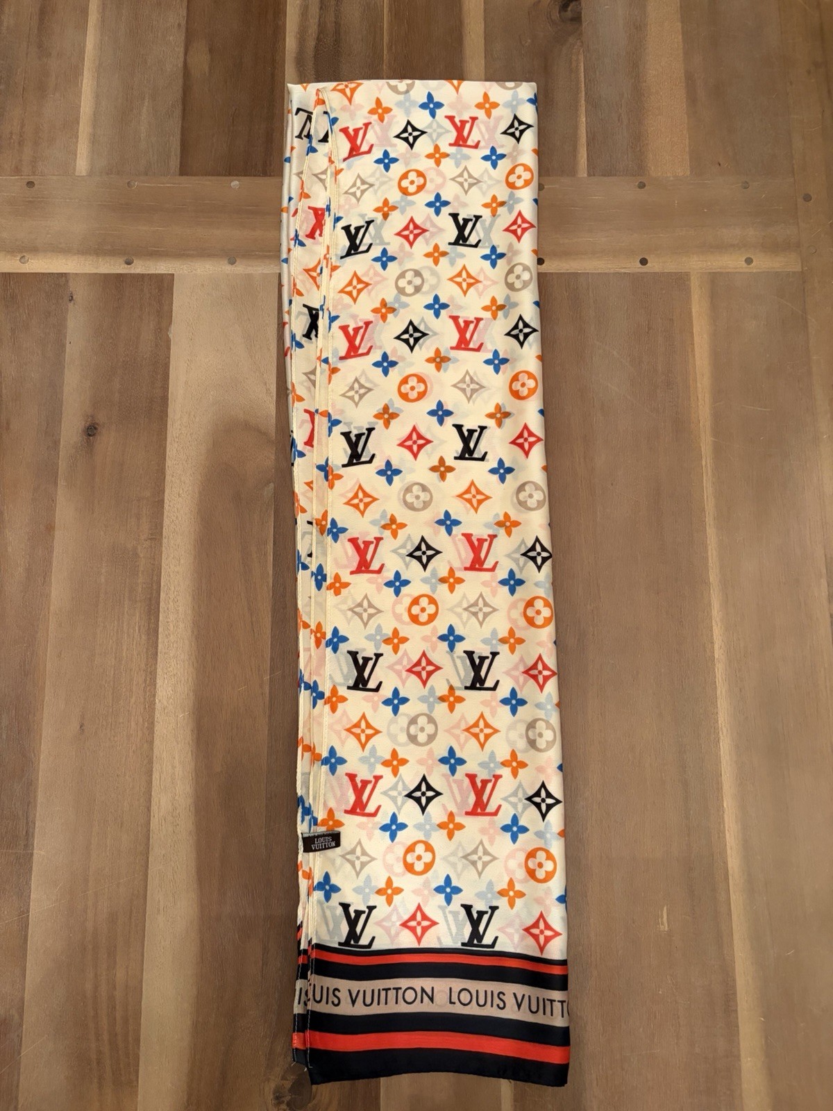 Louis Vuitton Luxury Silk Multicolor scarf Monogram 70” X 35” Made In Italy