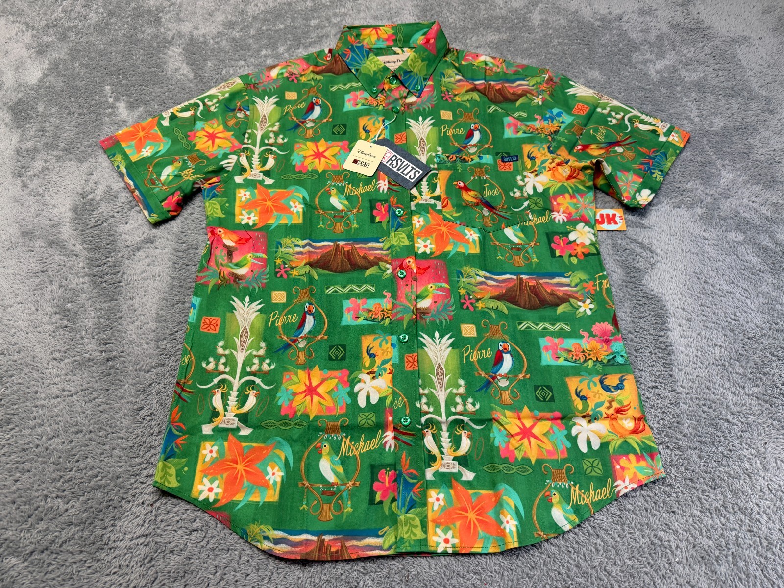 NEW Disney Parks RSVLTS Shirt Adult Large Green Enchanted Tiki Room Button Up