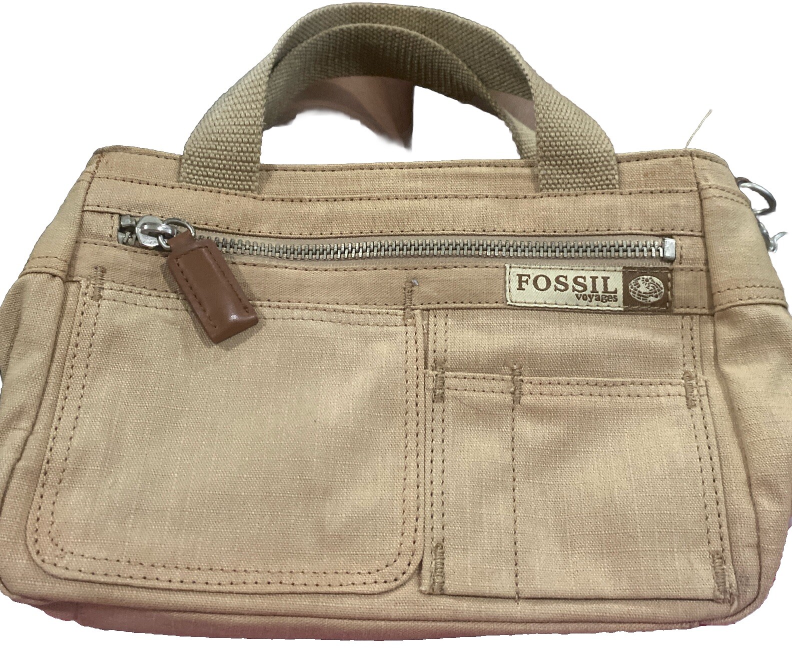 Fossil Voyages Tan/ Khaki Crossbody Or Shoulder Purse. Pockets Inside.