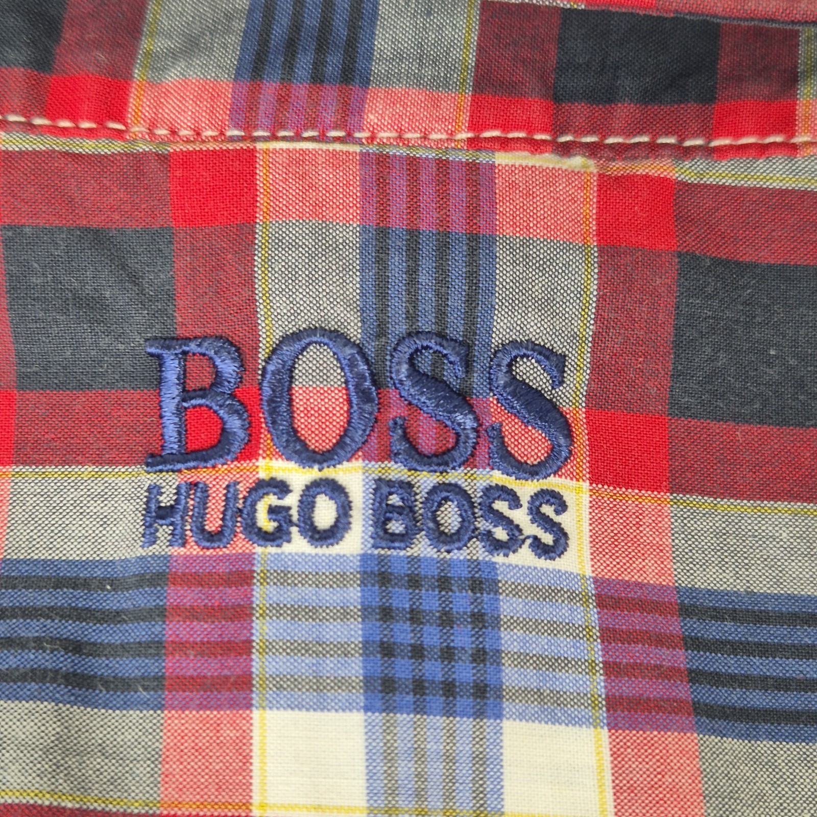 Hugo Boss Checked Button Up Long Sleeve Shirt Men’s L Blue Green White