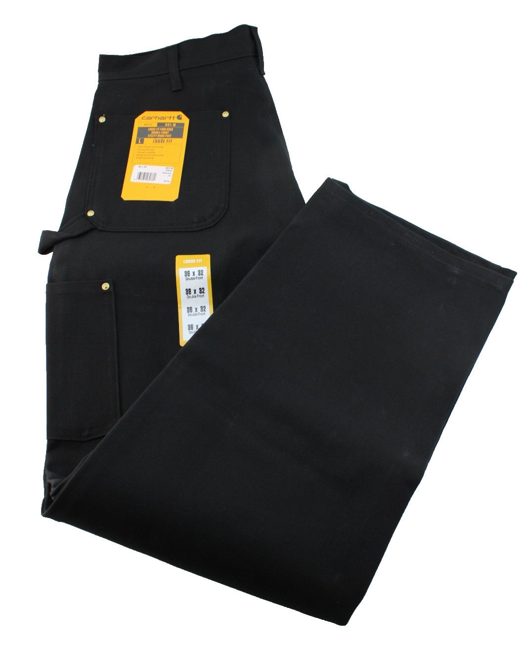 CARHARTT Men’s 36 x 32 Loose Fit Double Knee Black Firm Duck Utility Work Pants