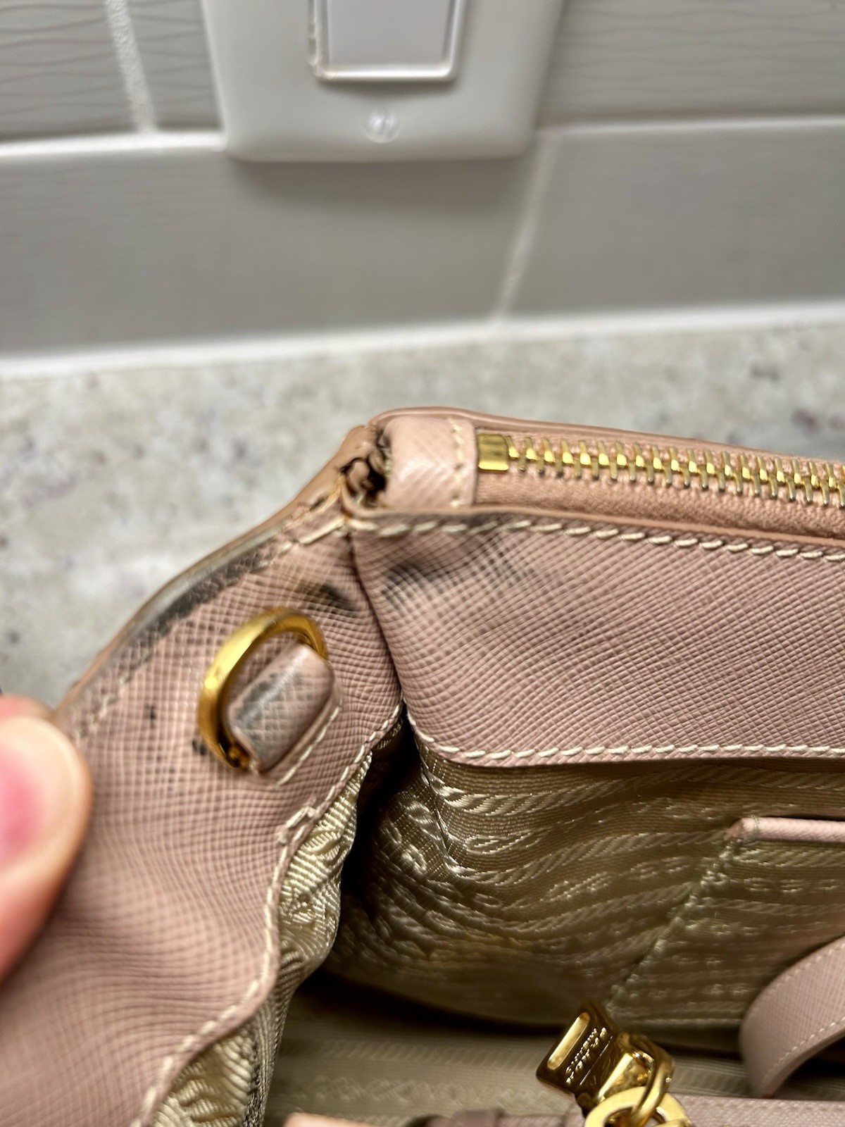 PRADA Pink Galleria Saffiano Leather Top Handle Bag w/ Adjustable Strap, Gold