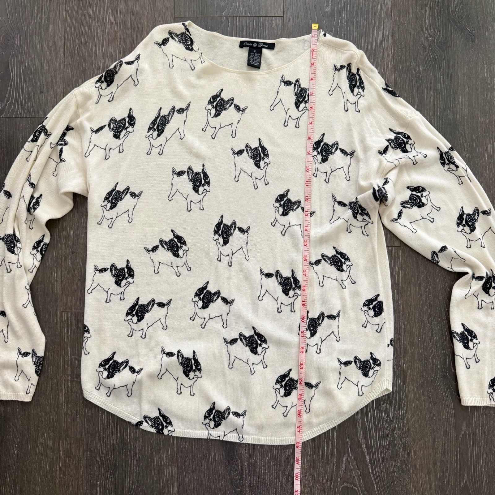 Olivia & Grace French Bulldog Cashmere Blend Sweater XL Dog Graphic Novelty AOP