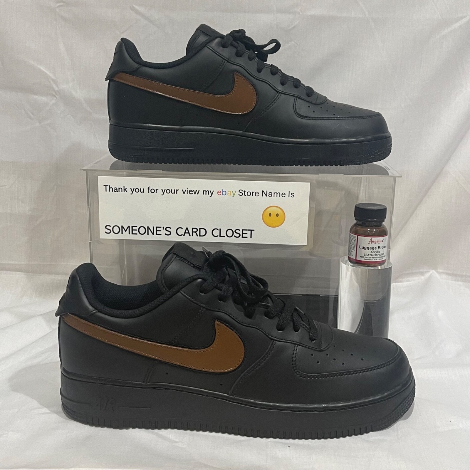 Nike Air Force 1 Low Black (Luggage Brown Custom Painted Swoosh) SC-#44B
