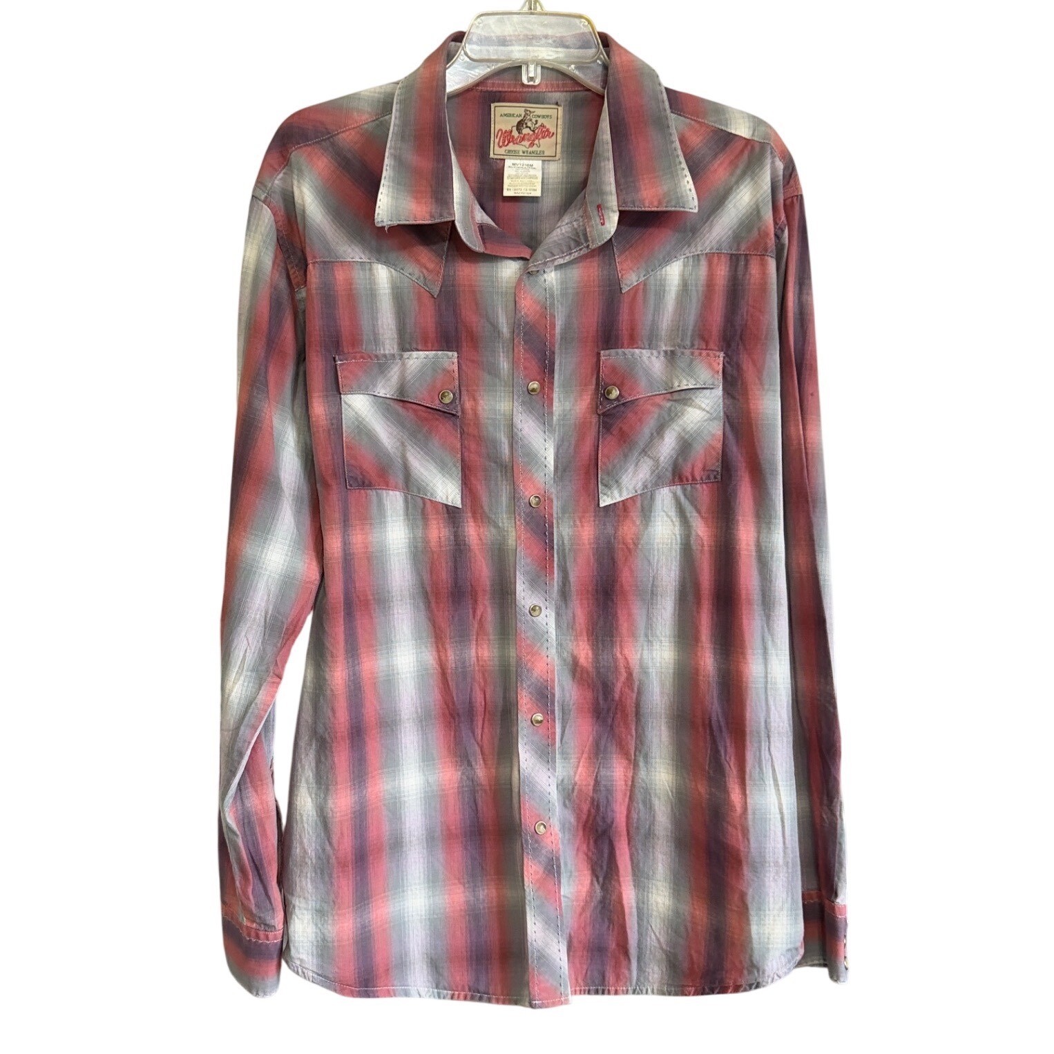 Wrangler Mens XLT Plaid Western Pearl Snap Shirt Red Purple MV1288M Long Sleeve