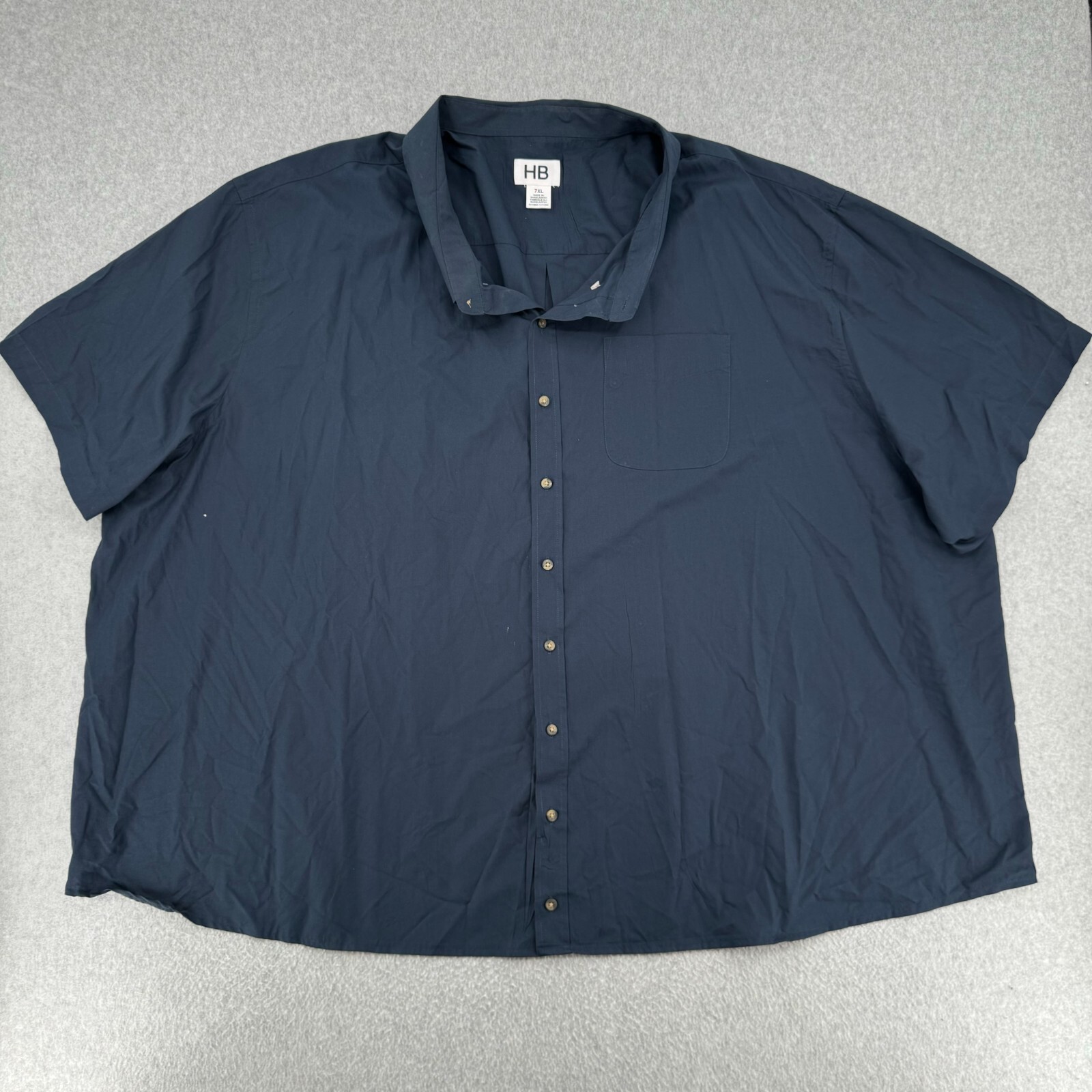 Harbor Bay HB Shirt Men’s 7XL Solid Navy Blue Short Sleeve Casual Button Down