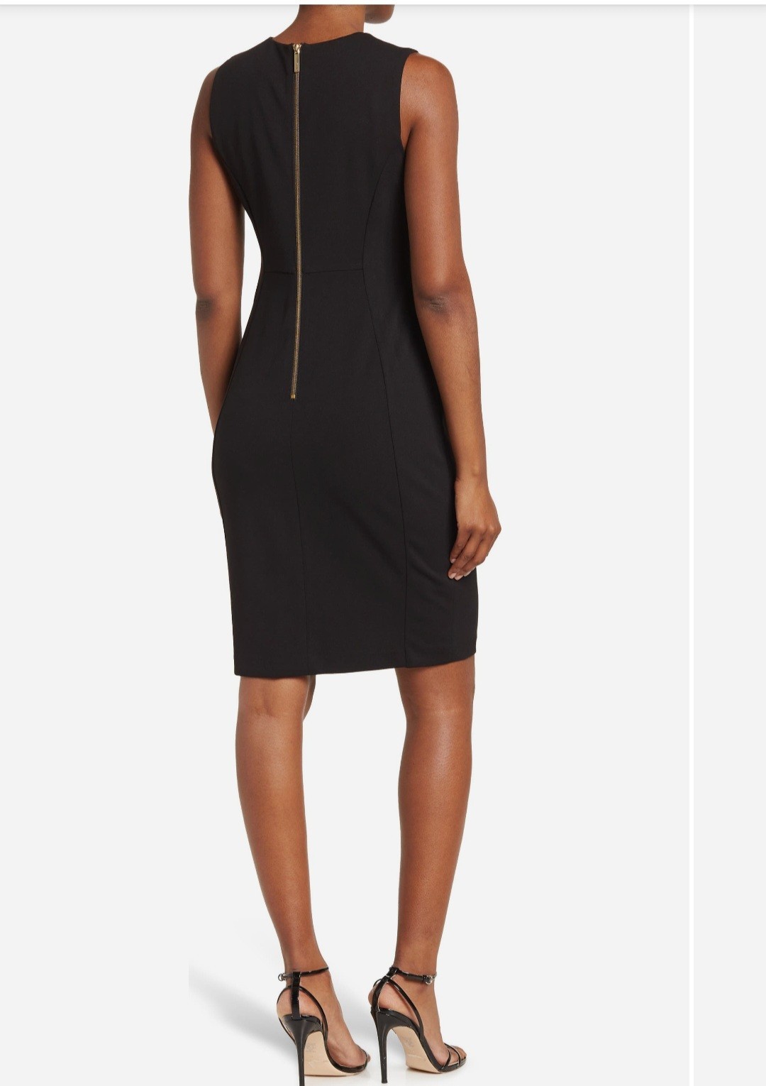 Calvin Klein Black Sleeveless Sheath Dress, Knee Length, Round Neck, Zip, 12