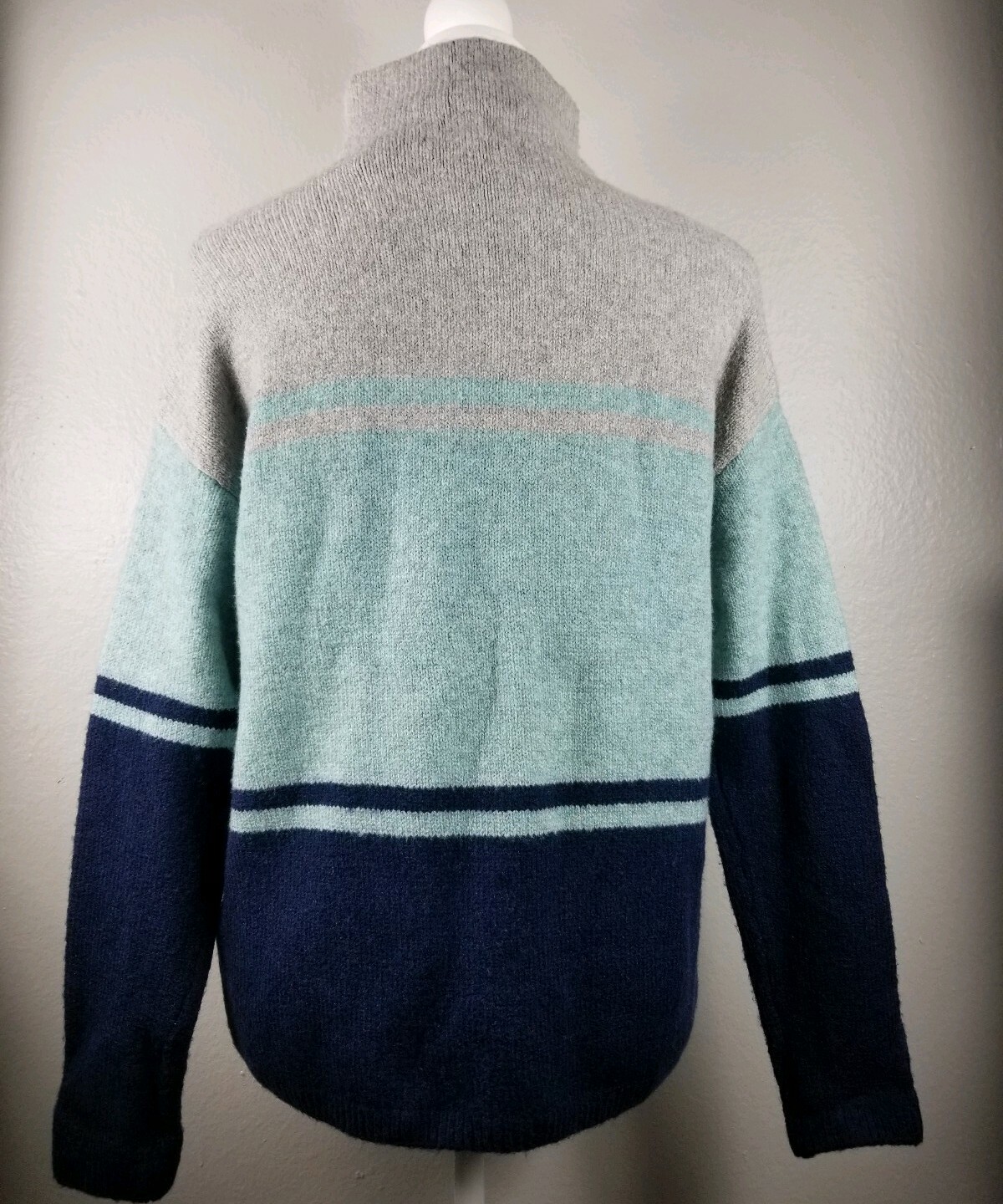 C&C California Sz M High-Neck Pullover Sweater Stripe Gray Blue Colorblock