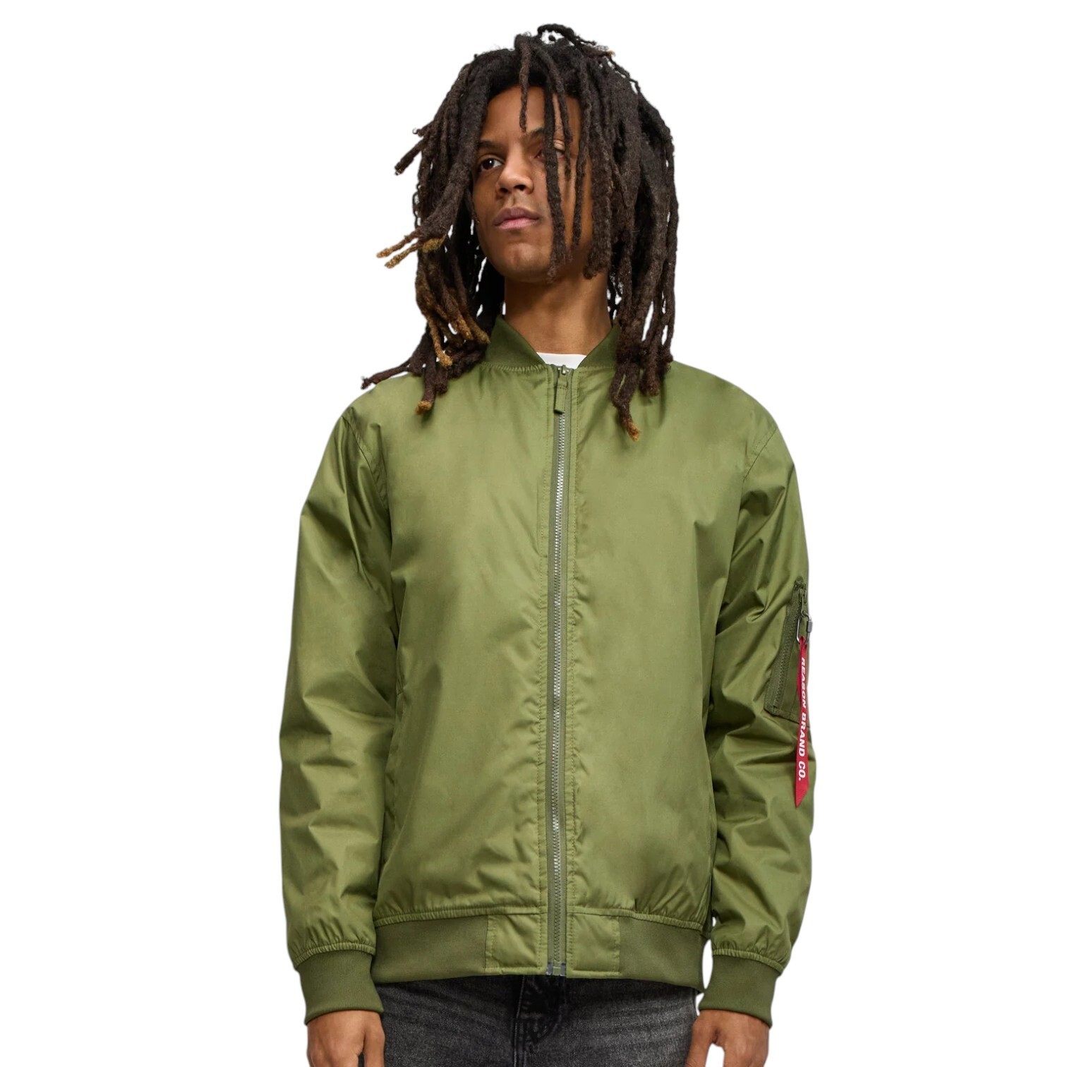 Reason Flight Tactical Bomber Varsity Jacket Green Men’s Size Large