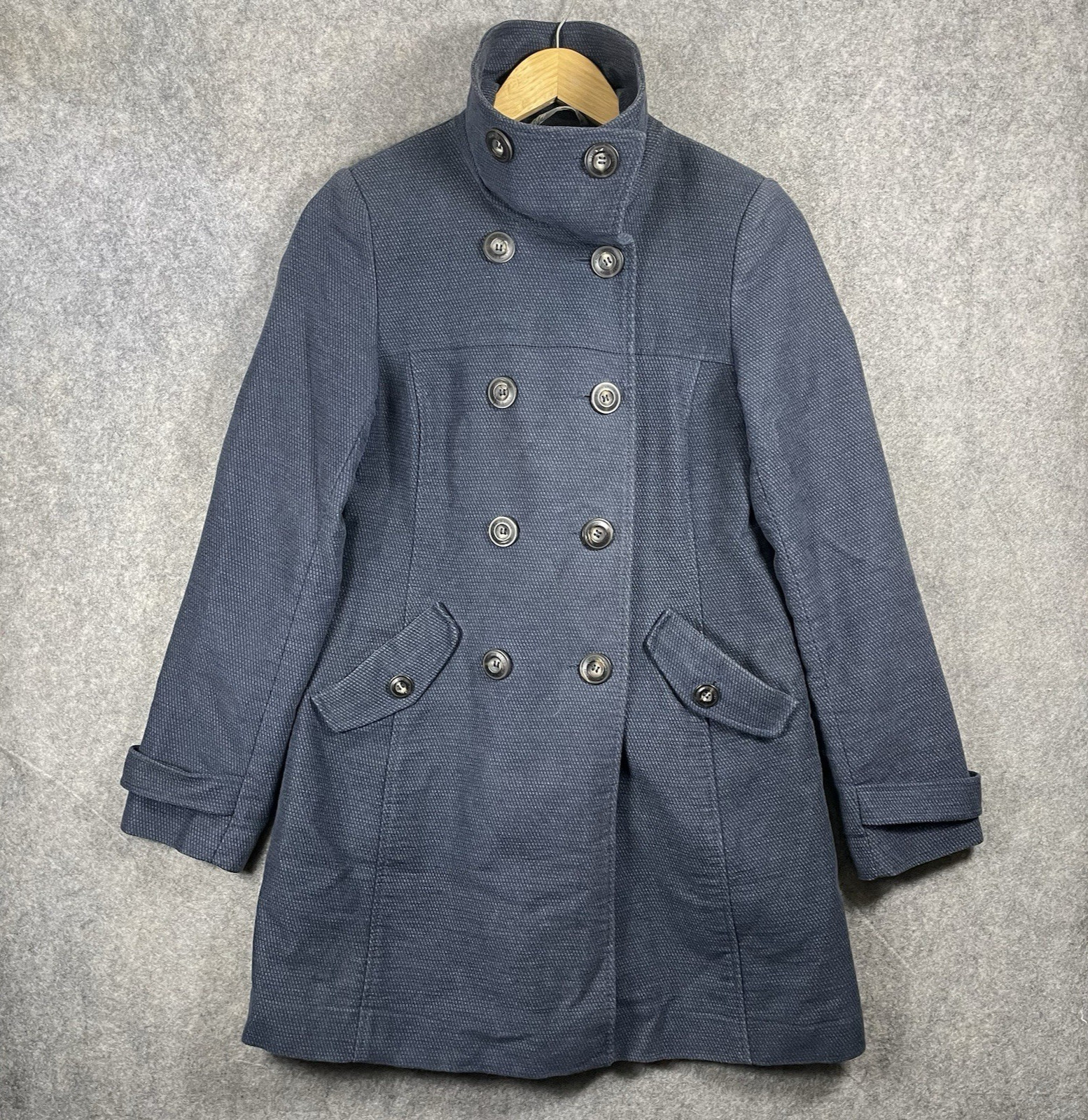 White Stuff Trench Coat Womens UK 12 Navy Blue Mid Length Double Breasted