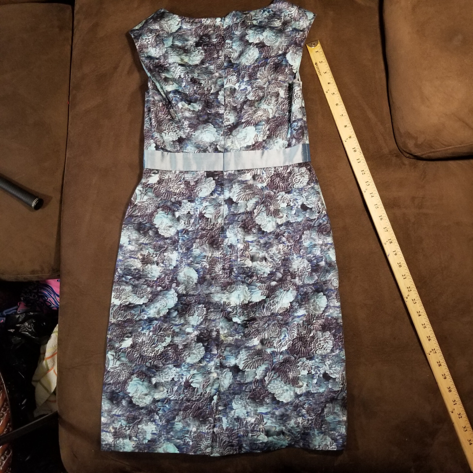 KAY UNGER SLEEVELESS MAXI DRESS BLUE FLORAL COTTON SILK SPANDEX POLYESTER Sz 4