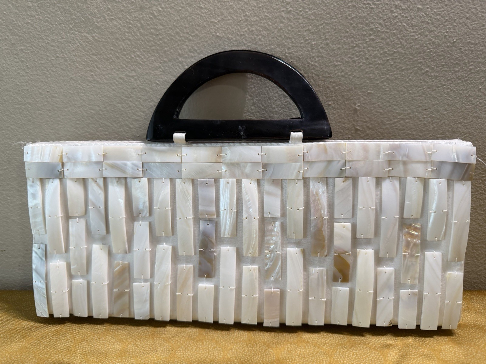 Mother of Pearl Shell Evening Clutch White Lucite Handle MAD by Design