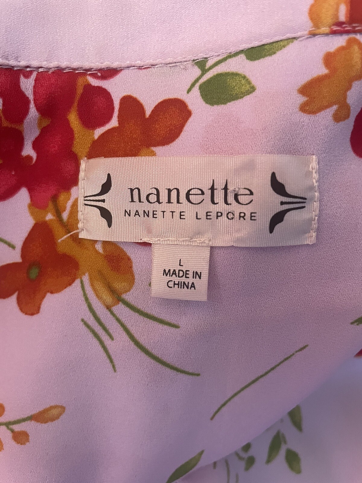 Nanette Lepore Women’s Large Pink Floral | Button Up Collared Chiffon Blouse