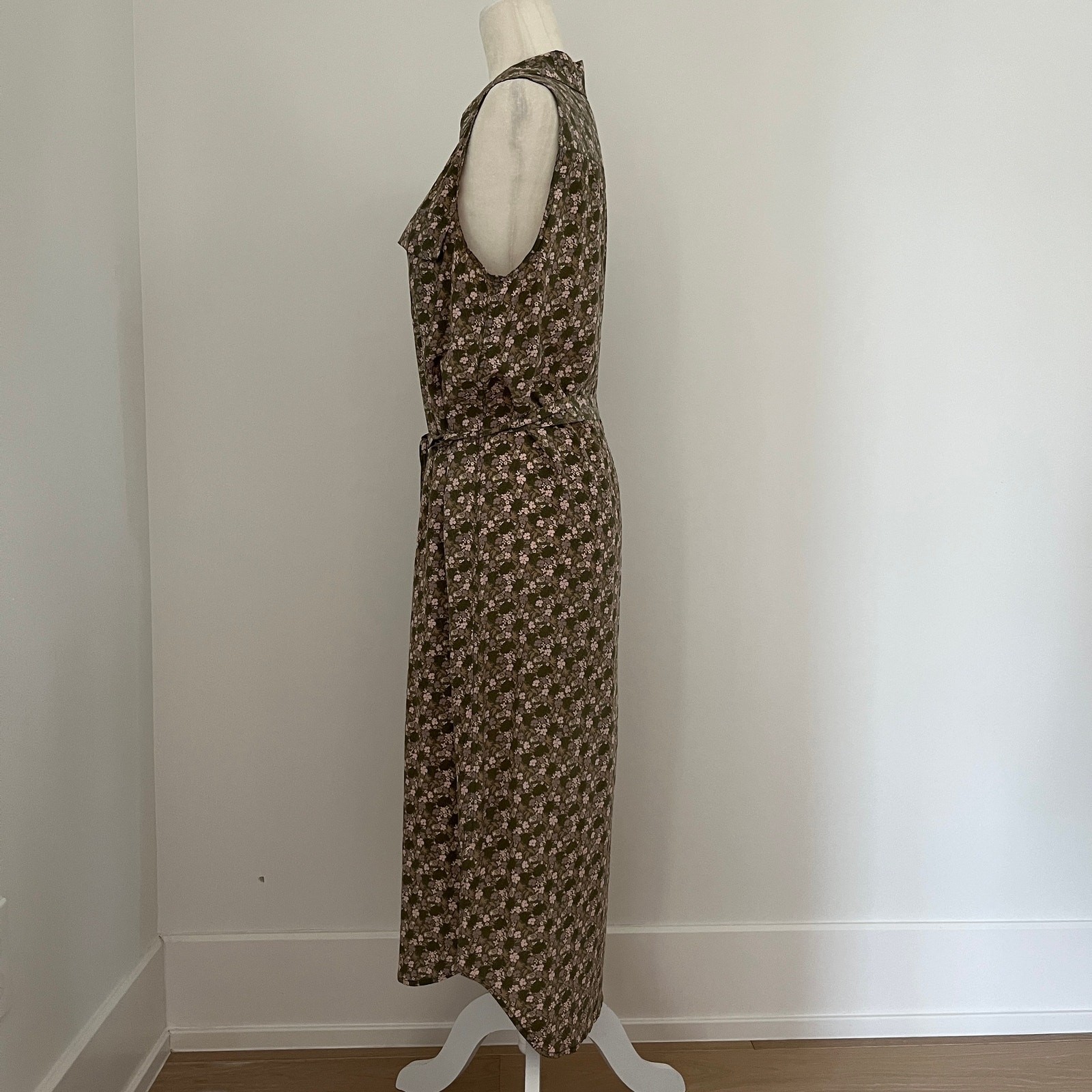 Equipment Femme Tegan Silk Sleeveless Midi Shirt Dress Green Floral Medium